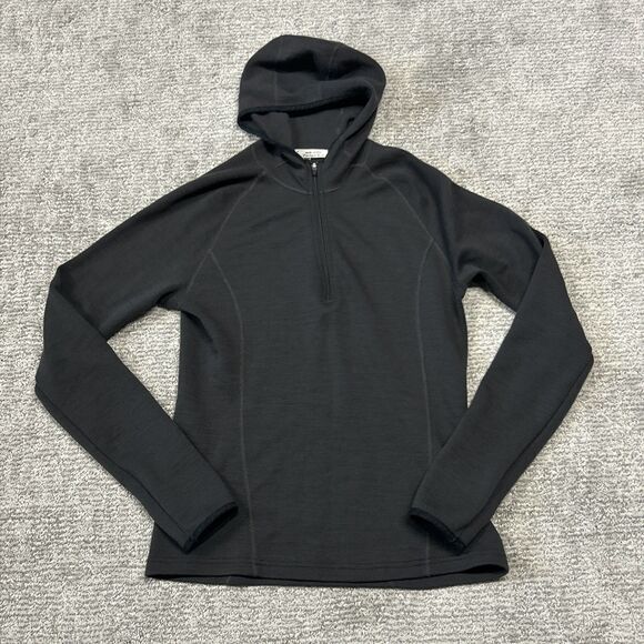 Ibex Hooded Top Womens Small Merino Wool 1/4 Zip Pullover Dark Brown Gray - Picture 1 of 9